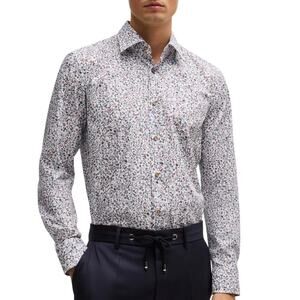 HUGO Boss Ermo Shirt Men L Casual Slim Fit Abstract Floral Print Long Sleeve